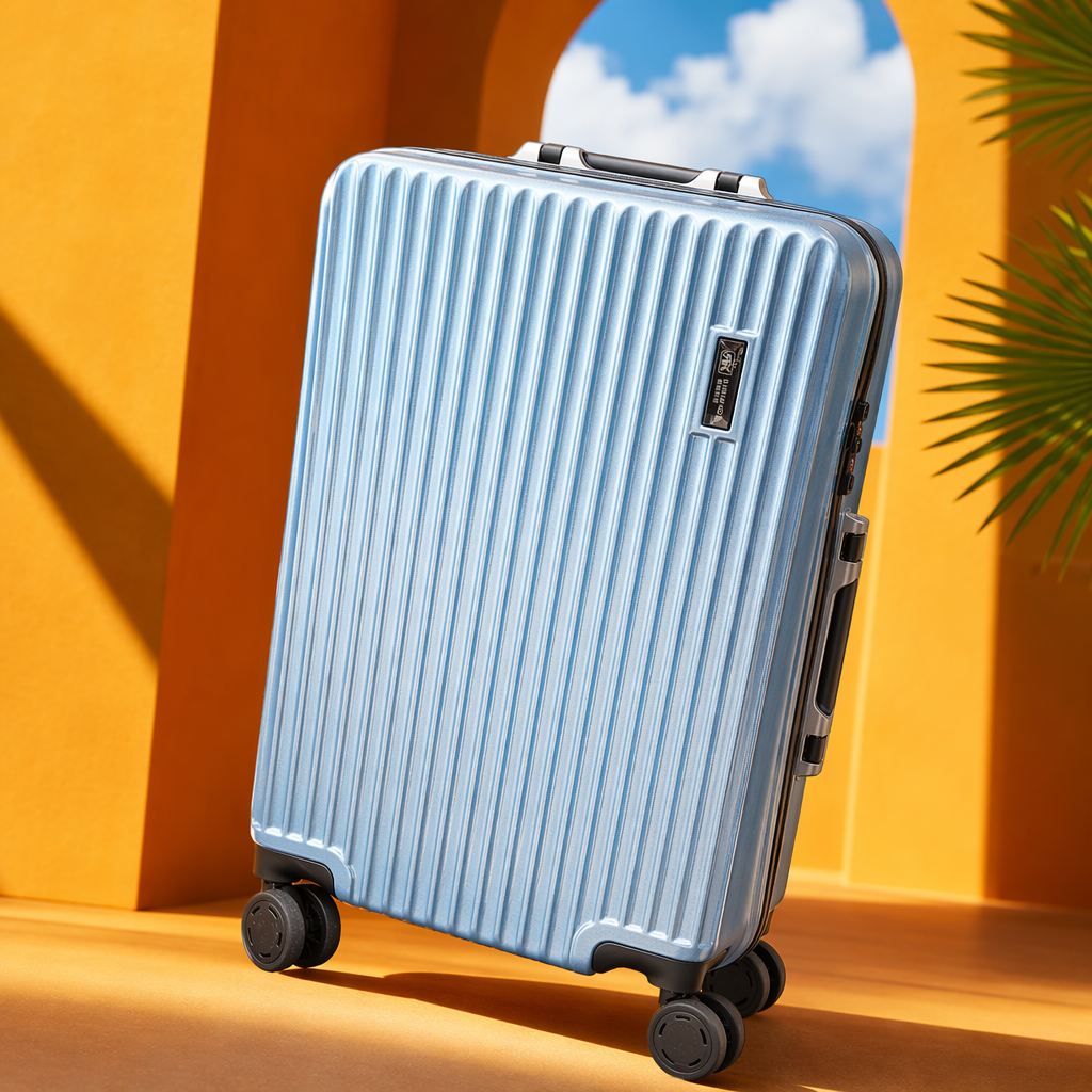 Blue striped lightweight swivel wheel suitcase, 20-inch carry-on case, wear-resistant and silent trolley case Specification image