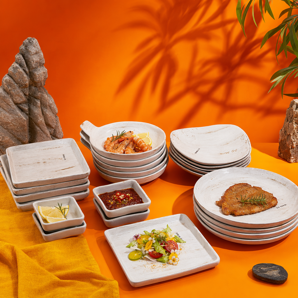 Light-colored ceramic tableware set, a simple home-style combination of bowls, plates, spoons and chopsticks Specification image