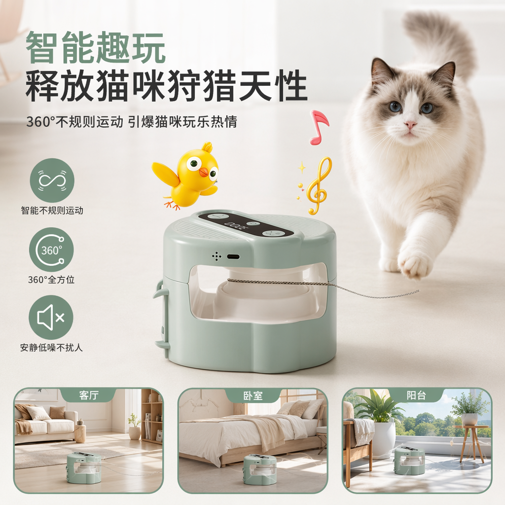 A light green smart and fun cat chaser that simulates hunting and playing with cats