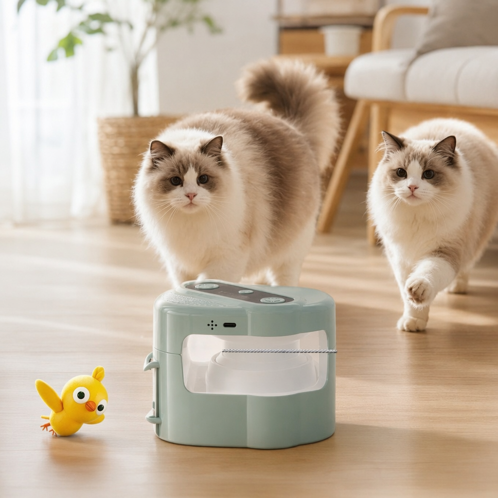 A light green smart and fun cat chaser that simulates hunting and playing with cats details Picture
