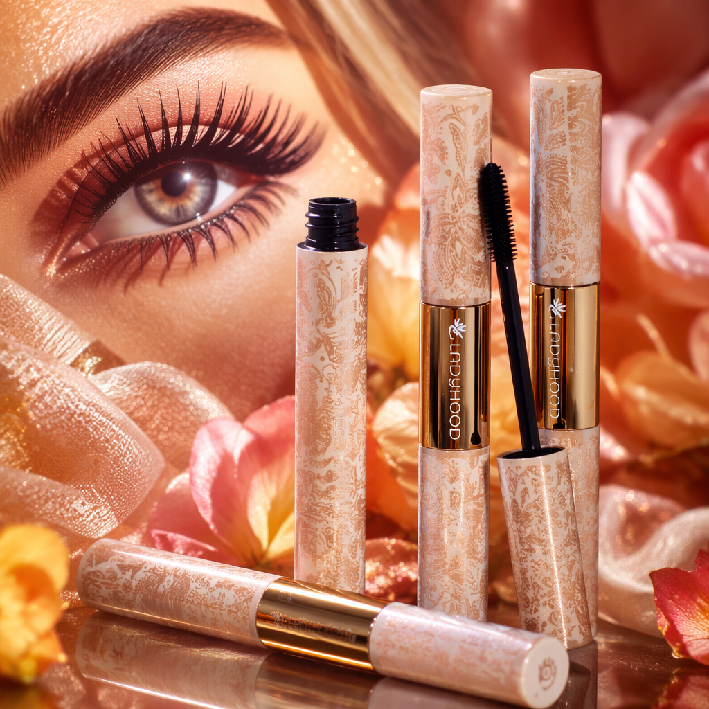 The beige patterned tube mascara is thick, slender, curly and well-shaped without smudging Specification image