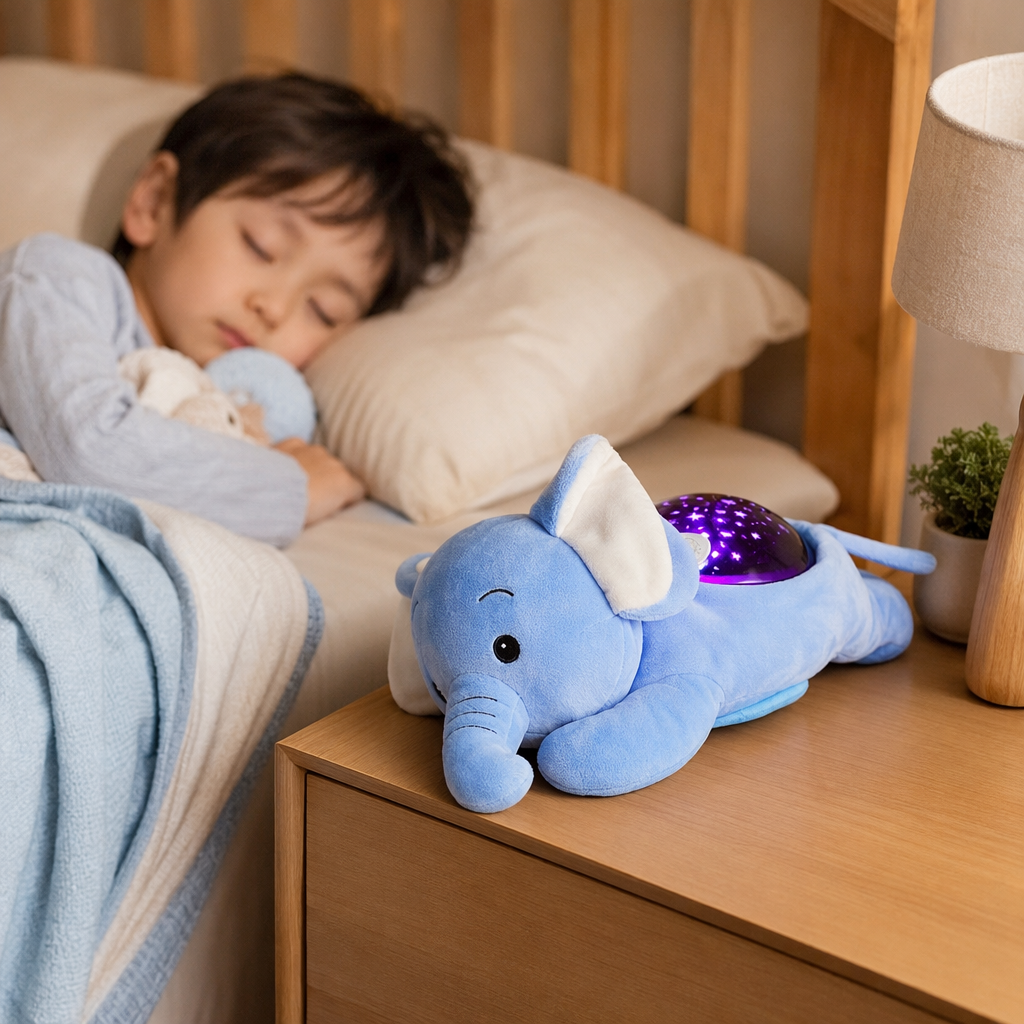 Baby plush Soothing Color Rotating Projection Light Music (Starry Sky Series Elephant) details Picture