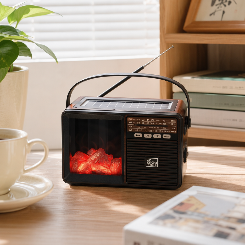 Black portable radio, AMFM dual-band digital display, battery-powered details Picture