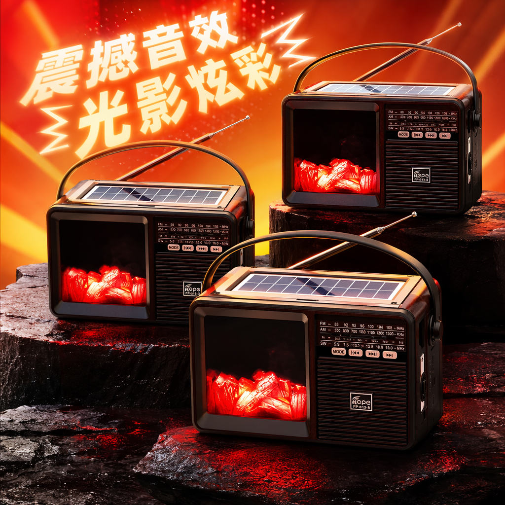 Black portable radio, AMFM dual-band digital display, battery-powered Specification image