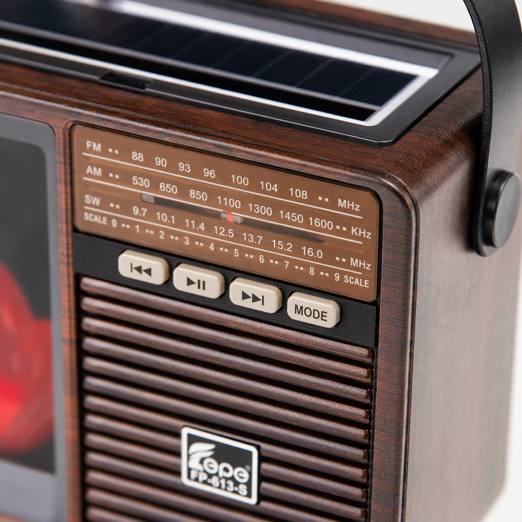 Black portable radio, AMFM dual-band digital display, battery-powered Application Scenario