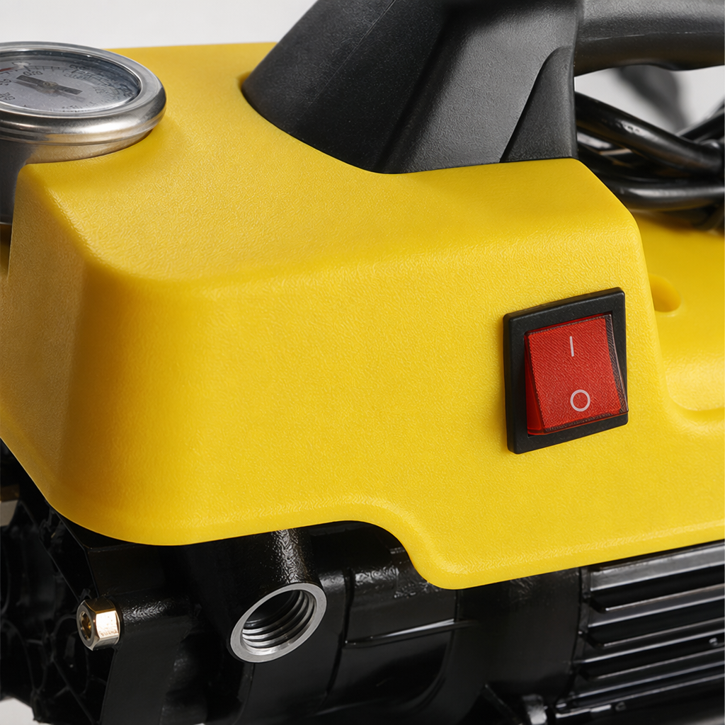 The yellow high-pressure cleaner is a household 220V 150Bar high-power dual-purpose machine for both cold and hot water Application Scenario
