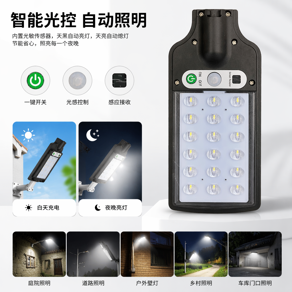 Black solar garden lamp, outdoor waterproof and energy-saving LED lighting, 10W