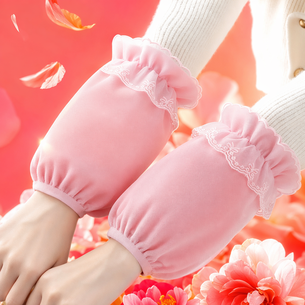 Pink lace arm guards for women's summer UV protection, thin and breathable Specification image