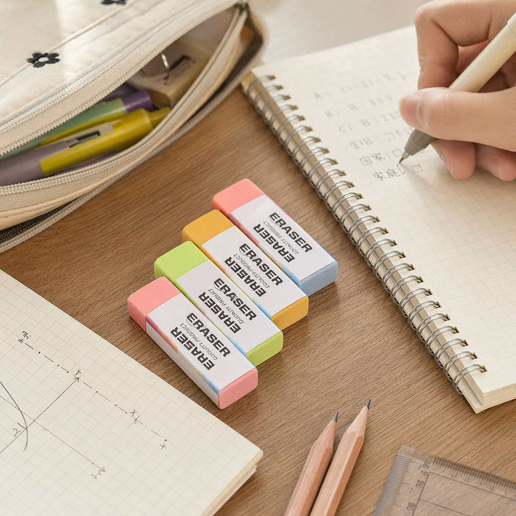彩色橡皮擦学生用软质擦字不留痕办公文具套装产品图