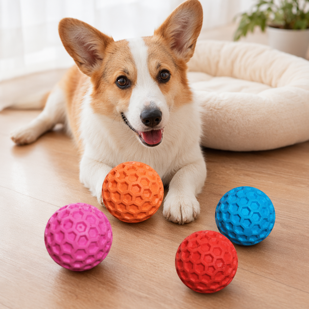 Colorful honeycomb-textured dog toy balls, pet bite resistant and elastic interactive balls details Picture