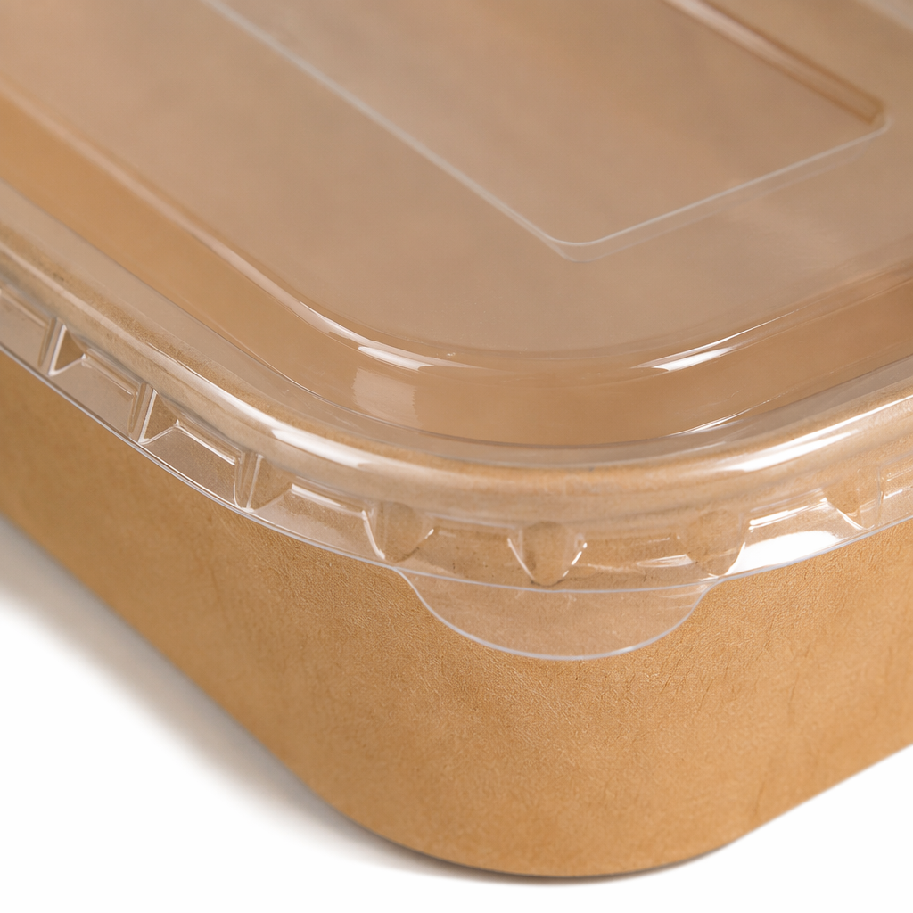 Caja de comida kraft marrón con tapa transparente eco-degradable desechable para llevar caja de embalaje Application Scenario