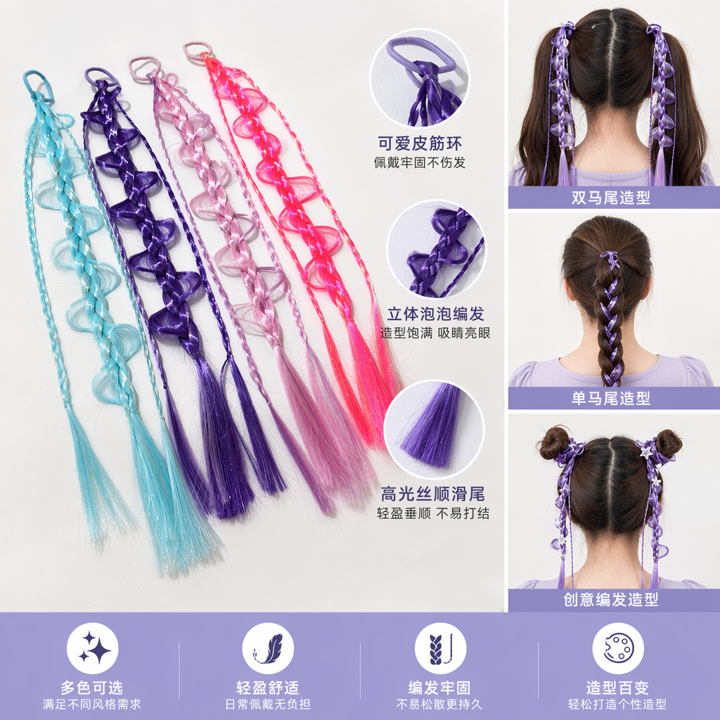 Colorful braided hair accessories are available in a variety of colors and are fashionable braided accessories