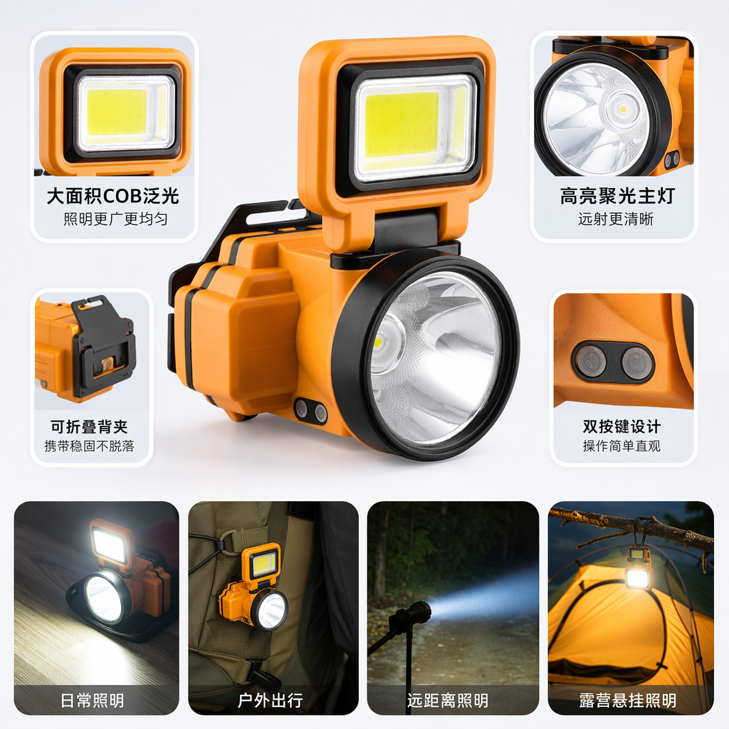 Orange headlamp LED dimmable rechargeable outdoor sports headlamp