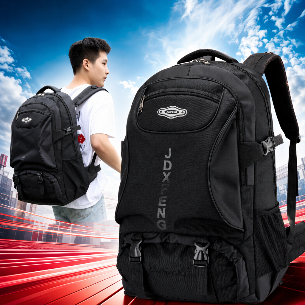 Black large-capacity outdoor hiking bag, suitable for both men and women, wear-resistant and waterproof travel backpack Specification image
