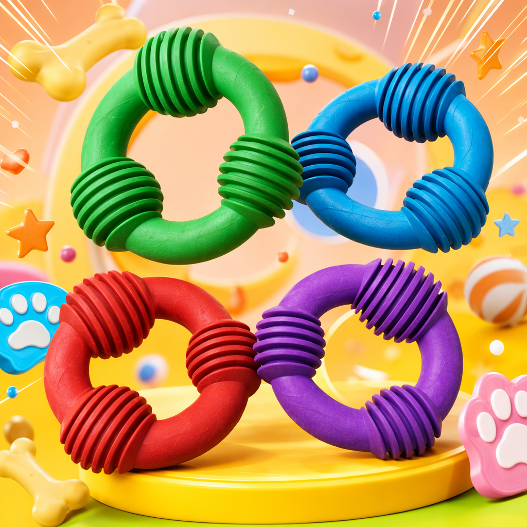 Colorful ring-shaped pet gnawing toys for teeth grinding and cleaning, durable and stress-relieving interactive toys Specification image