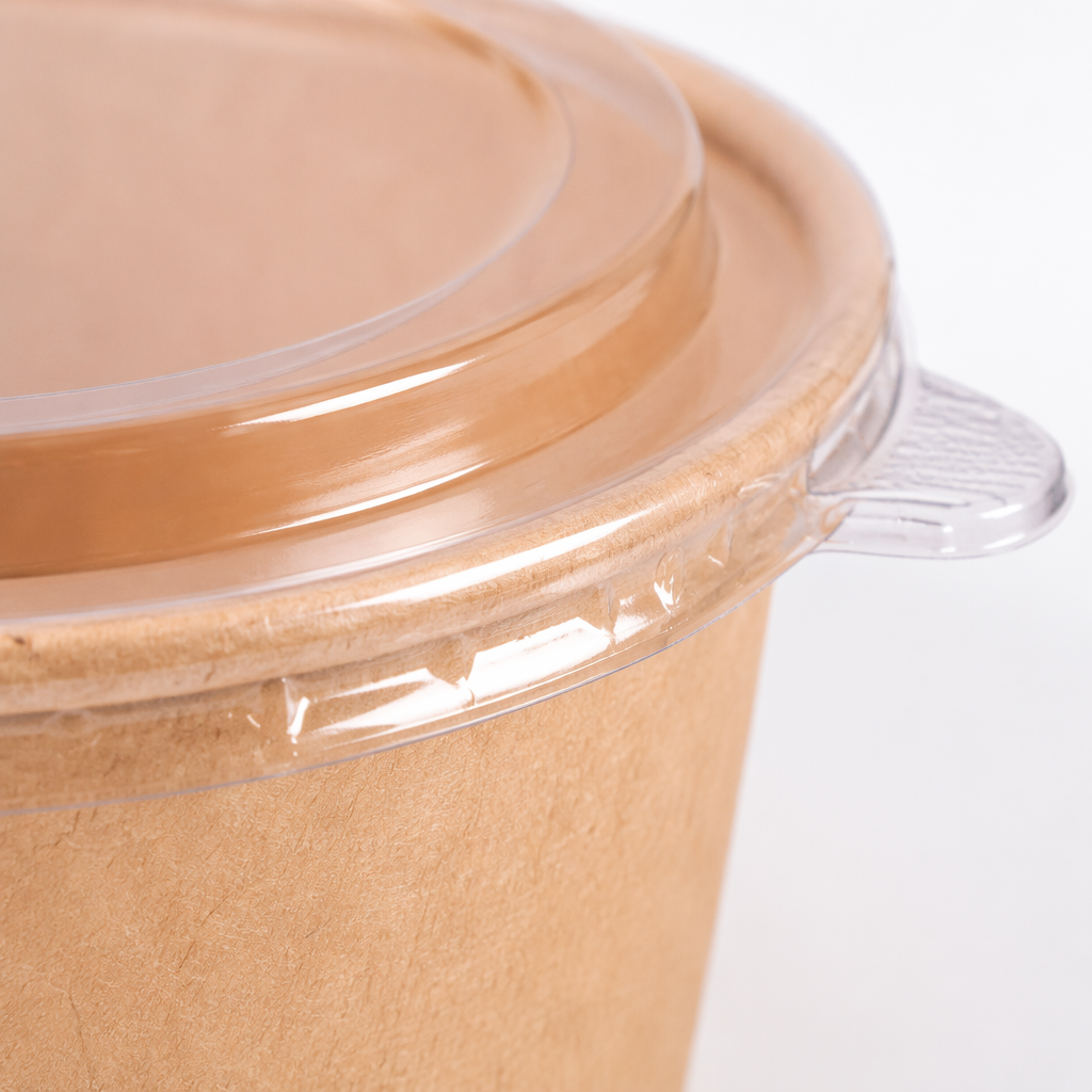 Brown kraft paper bowl with transparent OPS lid, disposable eco-friendly food-grade takeout bowl Application Scenario