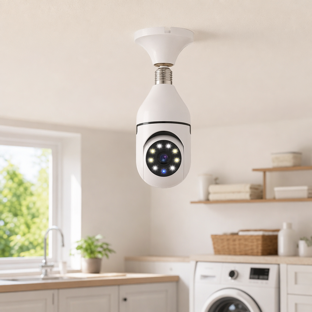 White bulb security surveillance camera, high-definition night vision, wide-angle, waterproof, suitable for both indoor and outdoor use details Picture