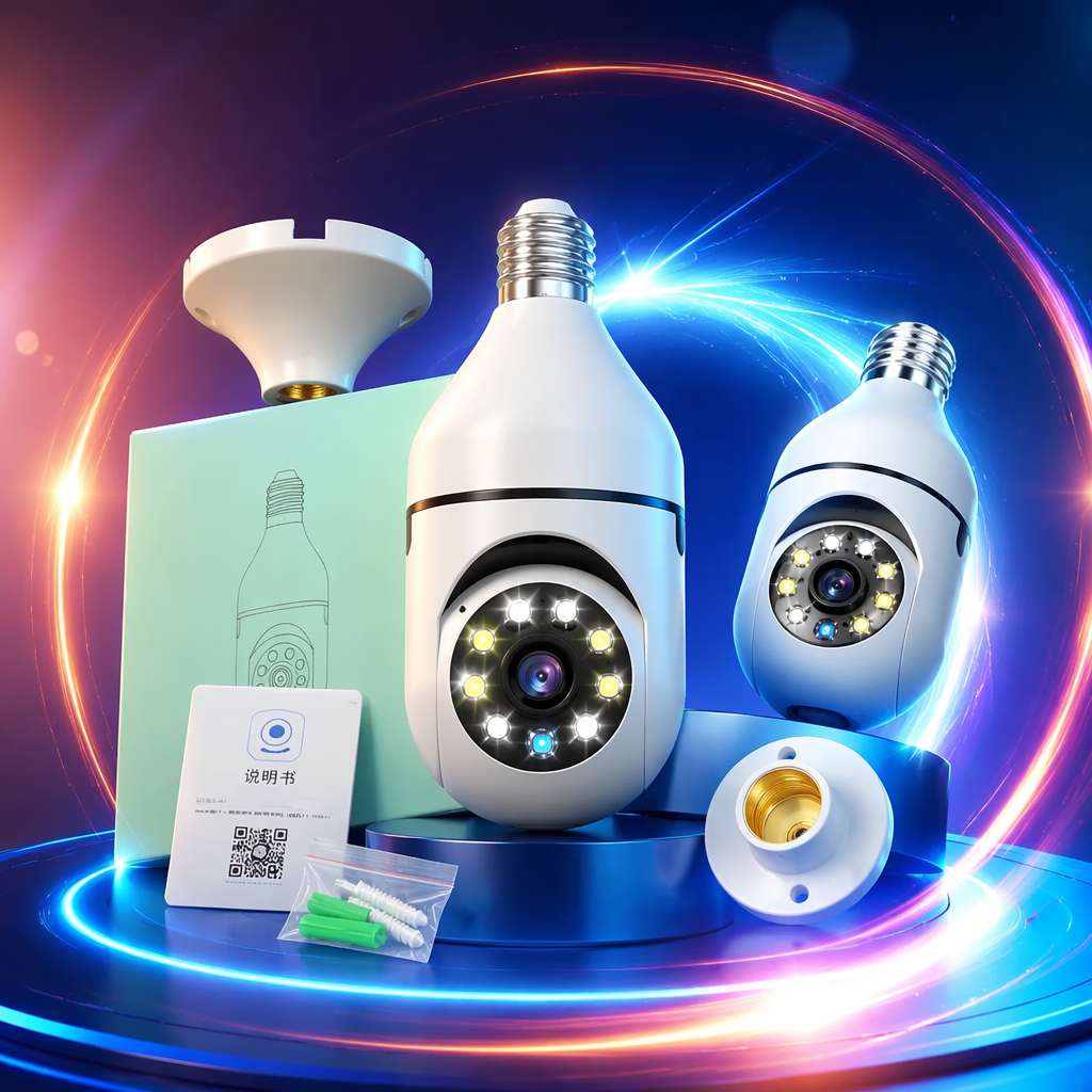 White bulb security surveillance camera, high-definition night vision, wide-angle, waterproof, suitable for both indoor and outdoor use Specification image