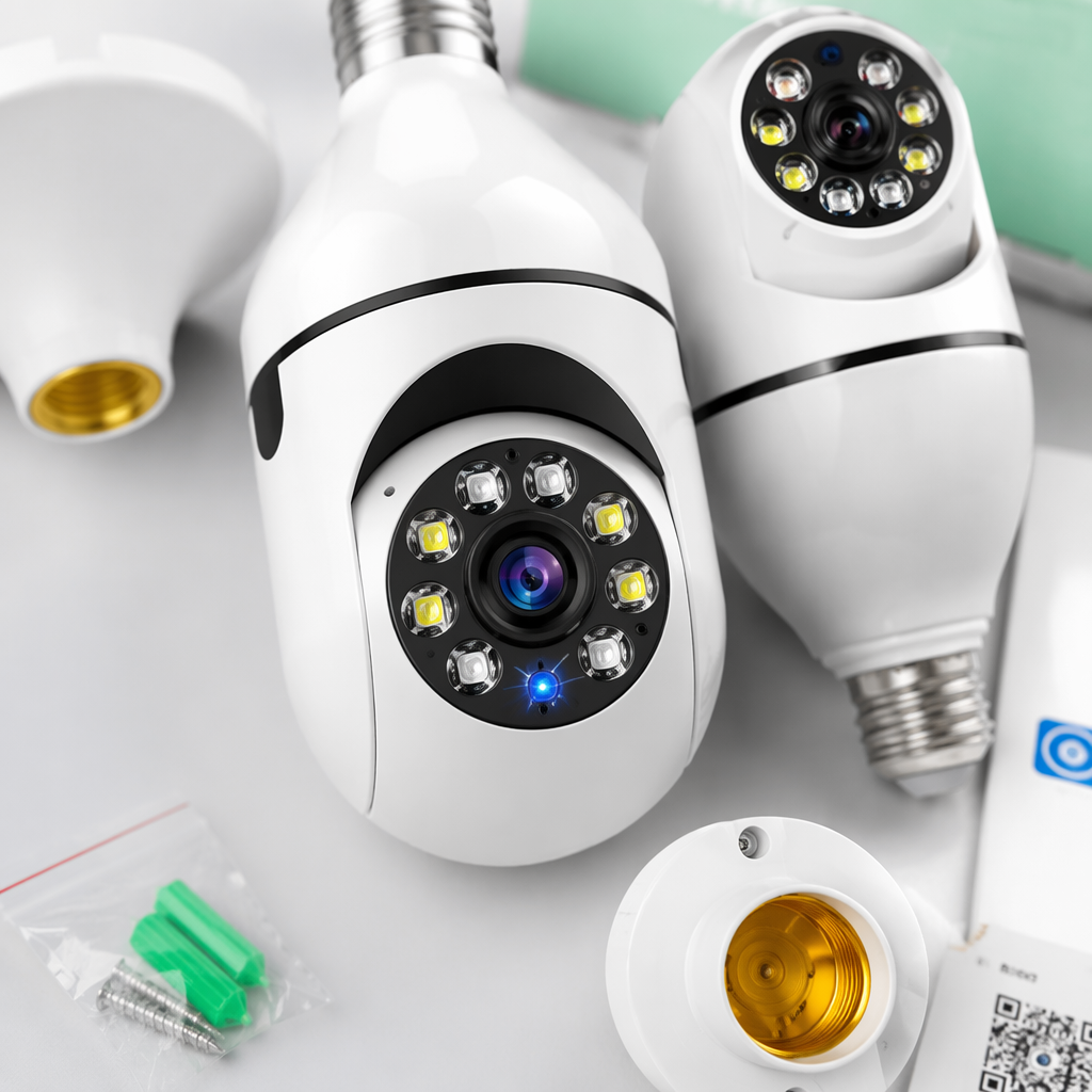 White bulb security surveillance camera, high-definition night vision, wide-angle, waterproof, suitable for both indoor and outdoor use Application Scenario