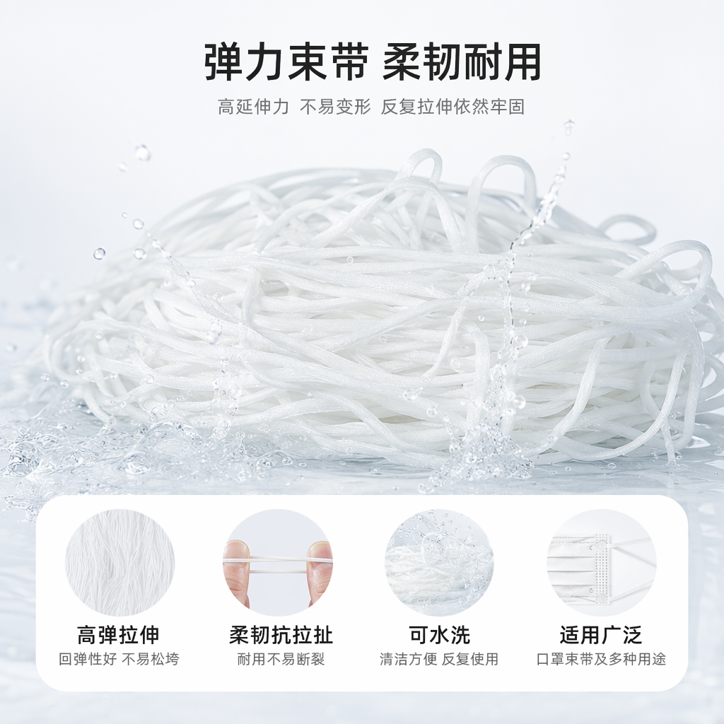 白色口罩绳 堆叠式扁平圆形双款设计