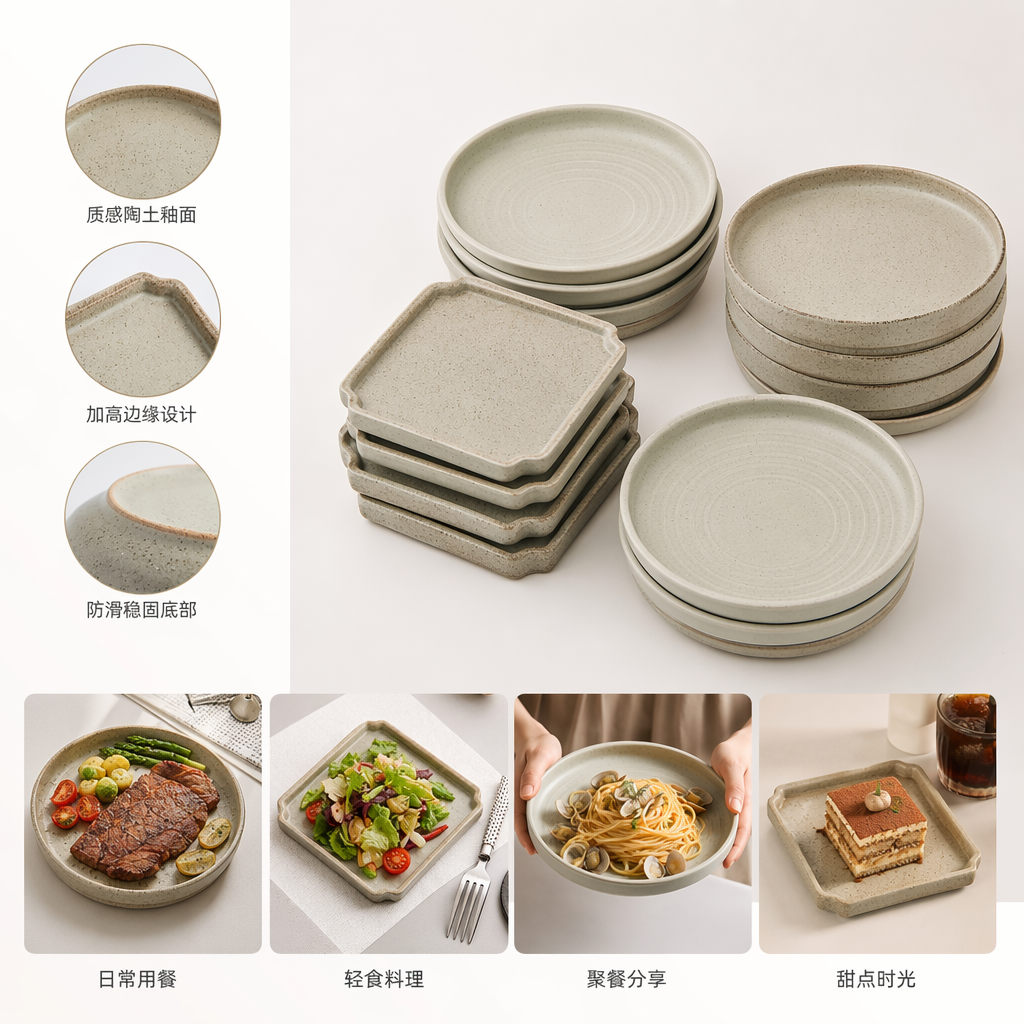 Light green spotted ceramic tableware set, home simple style bowl and plate set