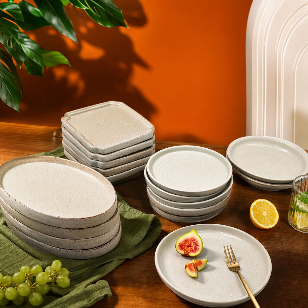 Light green spotted ceramic tableware set, home simple style bowl and plate set Specification image