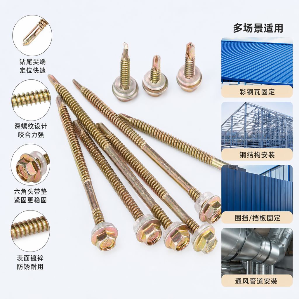 Golden screw stainless steel self-tapping screw, 304 material, bright and corrosion-resistant, multiple specifications available