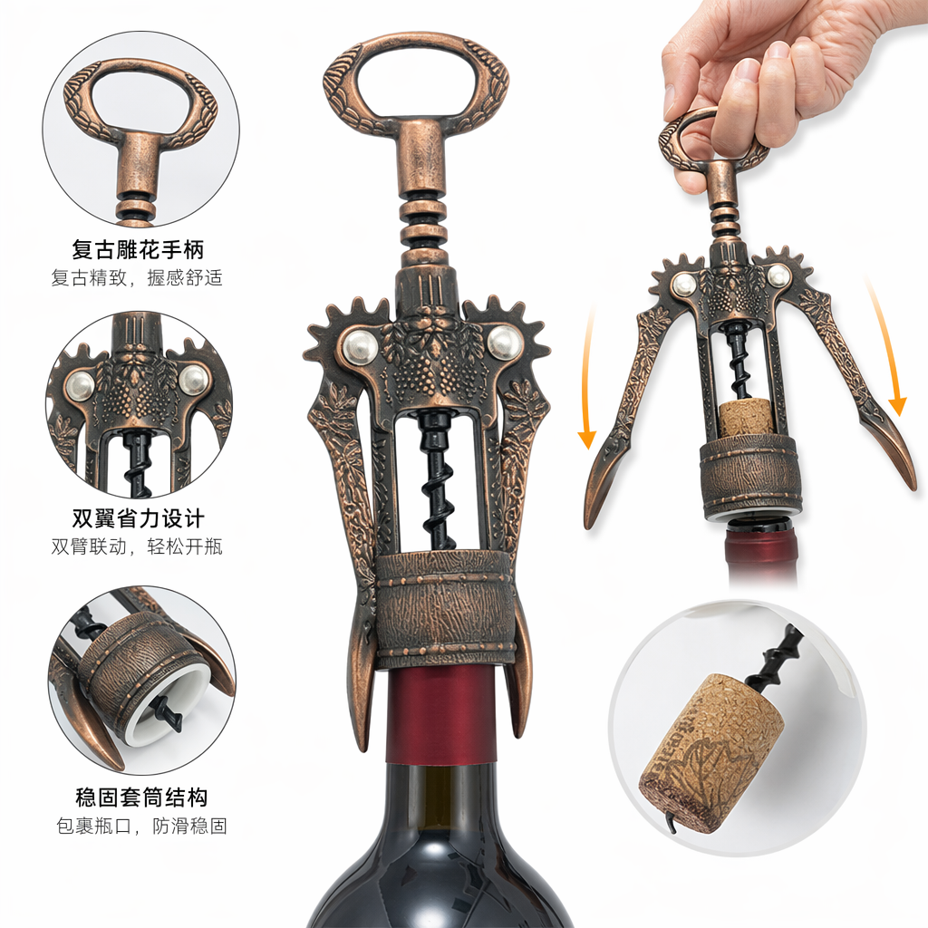 铜色雕花开瓶器 开瓶器红酒启瓶器家用厨房用具