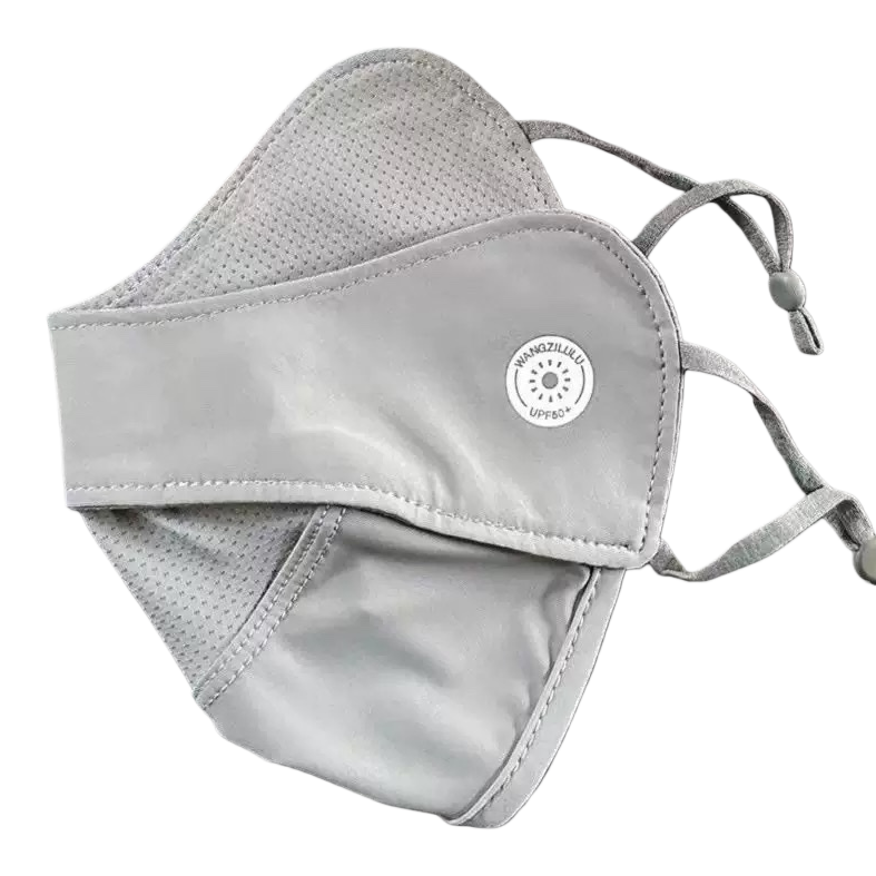 The grey sun-protective mask is UPF50+ breathable, ice-feel, UV-resistant, washable and reusable Item Picture