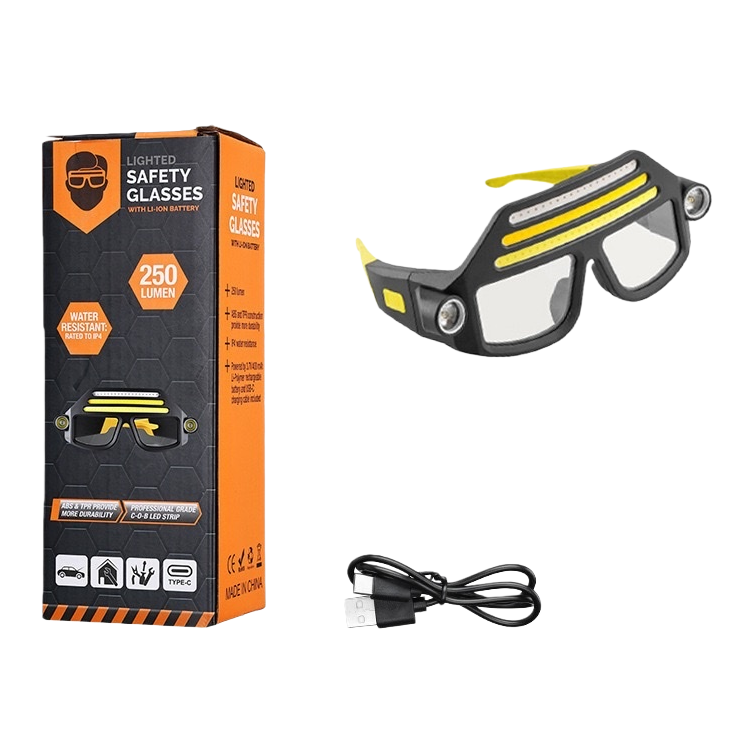 Yellow light strip safety glasses, protective glasses, work lighting goggles, adjustable head-mounted type Item Picture
