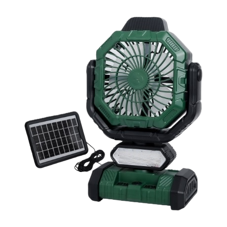 Green portable solar fan lamp for both charging and lighting, a must-have for outdoor camping Item Picture