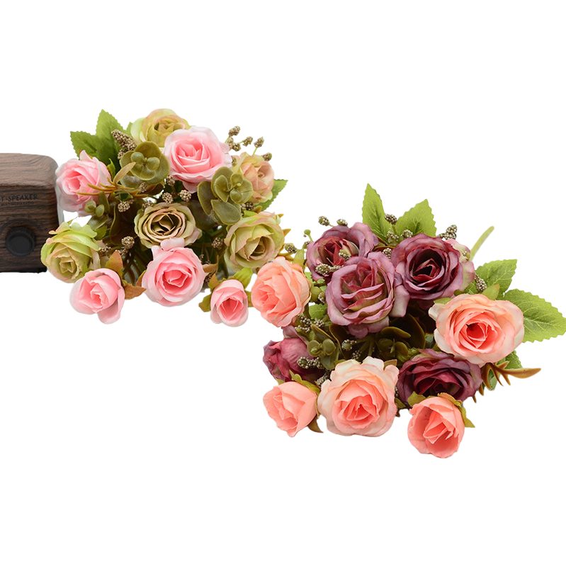 Pink and purplish red artificial rose bouquets, artificial everlasting flower wedding decoration ornaments Item Picture