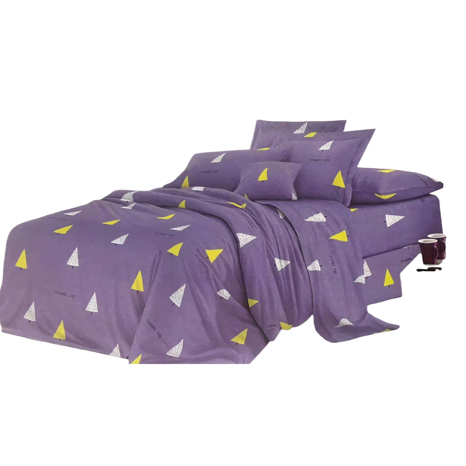 Purple tree-shaped pattern bedding set, pure cotton solid color simple style four-piece set Item Picture