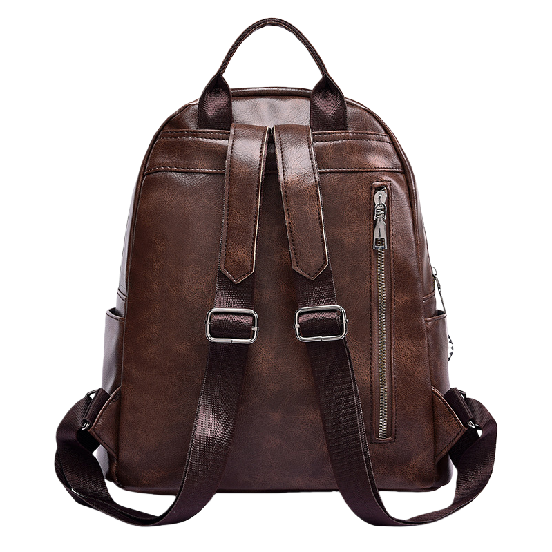 The brown leather backpack is simple, versatile, lightweight and has a large capacity for student commuting Item Picture