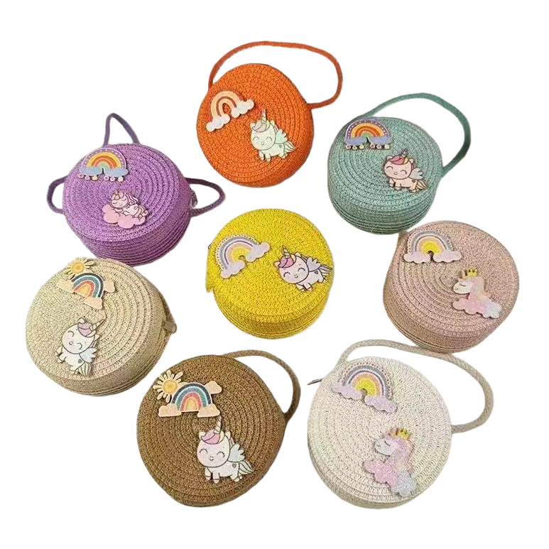Colorful woven round small bag, fashionable hand-held mini crossbody women's bag Item Picture