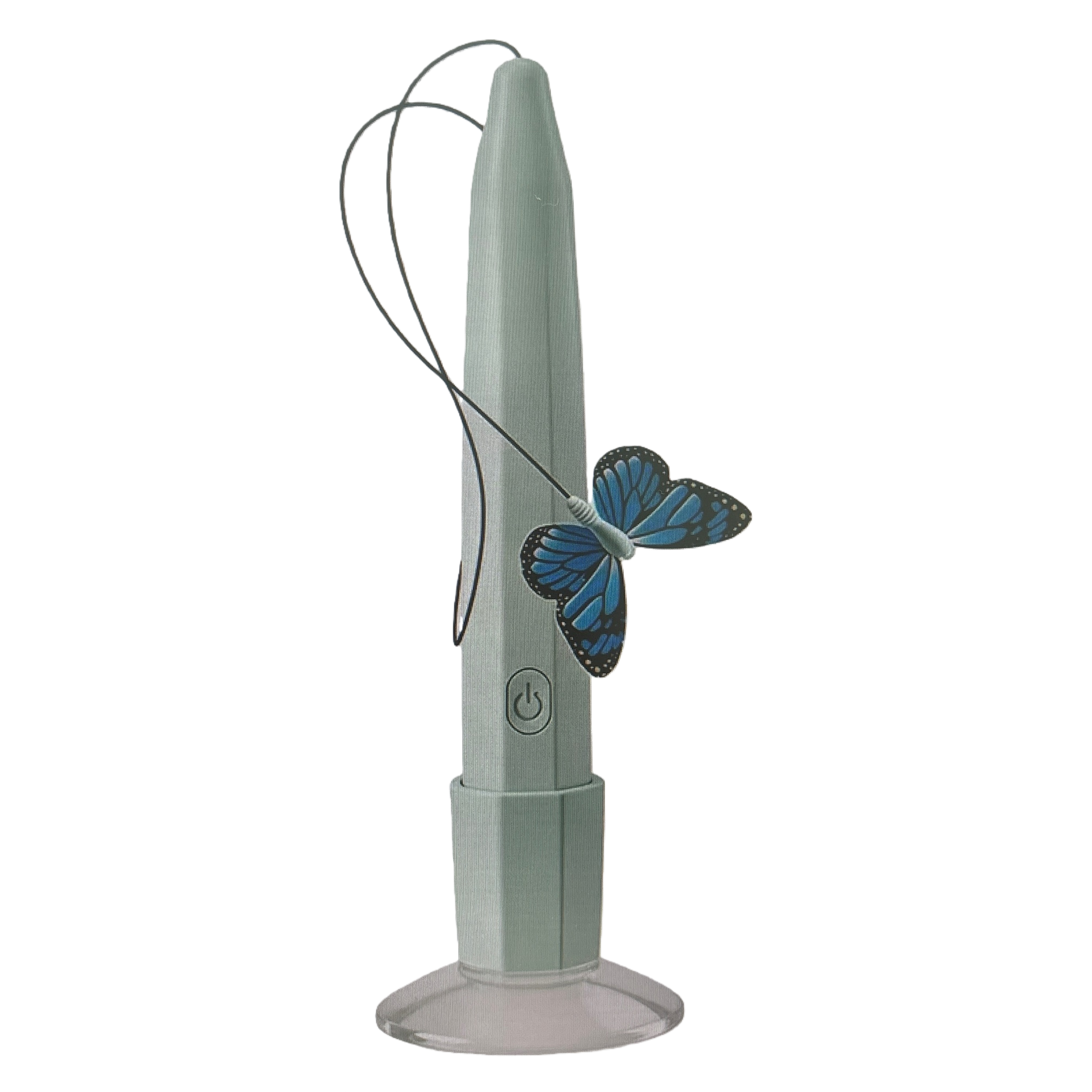 Light green, butterfly-shaped cat teaser with suction cup, rechargeable smart pet toy Item Picture