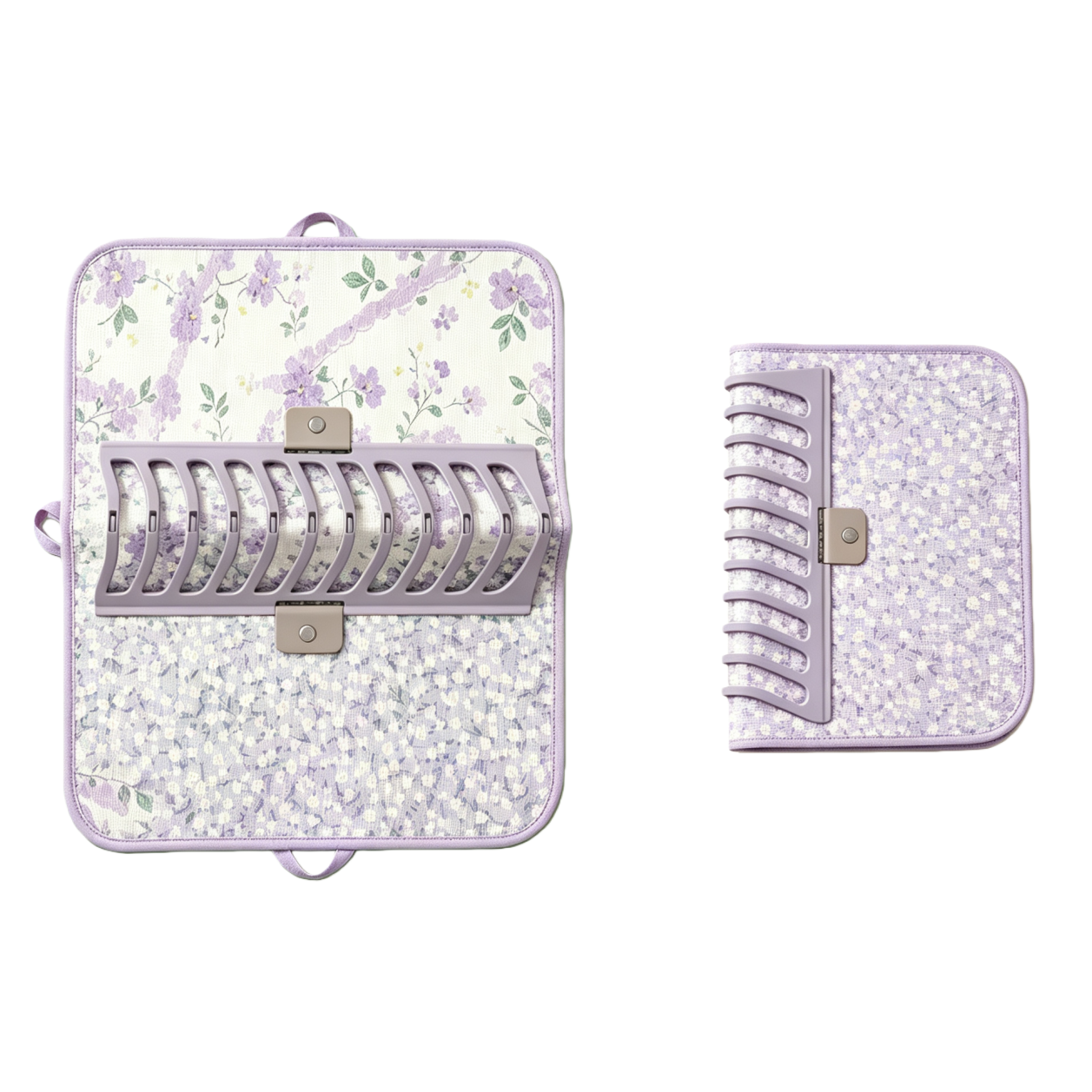 Fresh purple flower foldable water-draining placemats for home kitchen dishes, water-draining storage rack, water-absorbing and quick-drying Application Scenario
