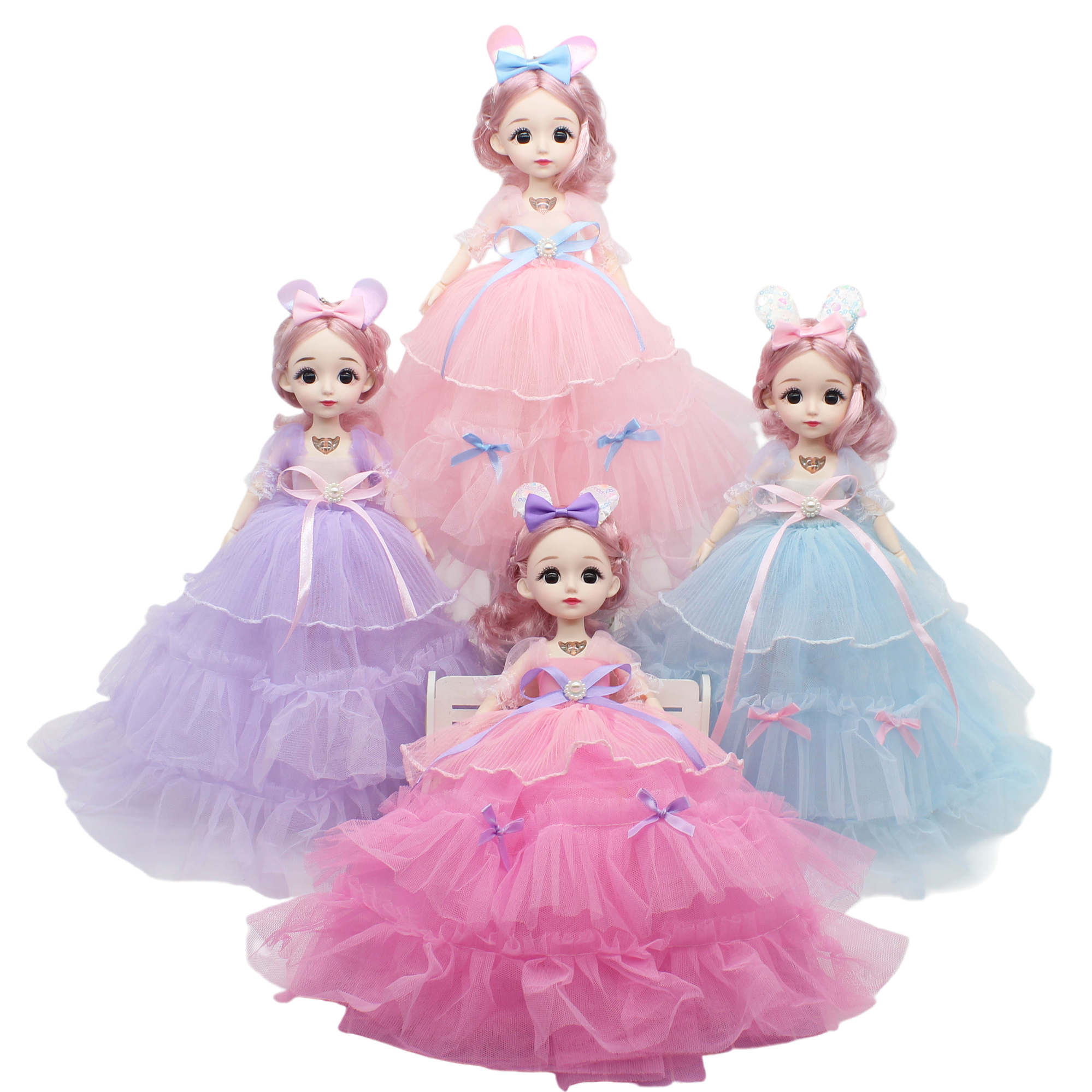 Pink, purple and blue multi-color gauze dress, doll dress, girls' summer puffy dress Item Picture
