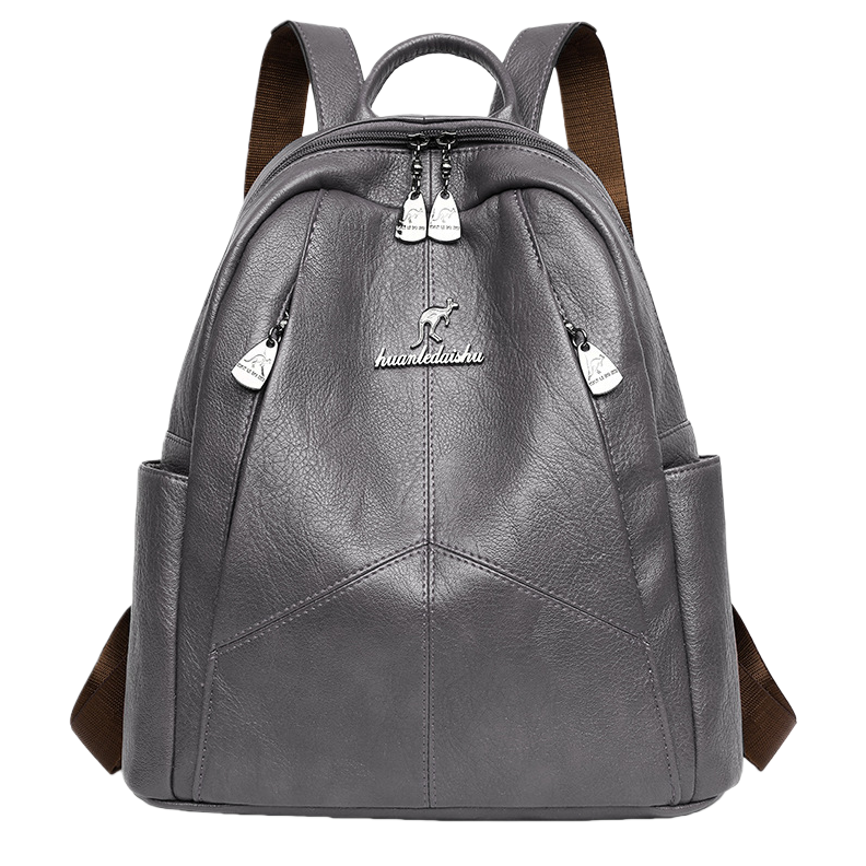 A simple, business-casual, large-capacity, lightweight student commuting backpack made of grey leather Item Picture