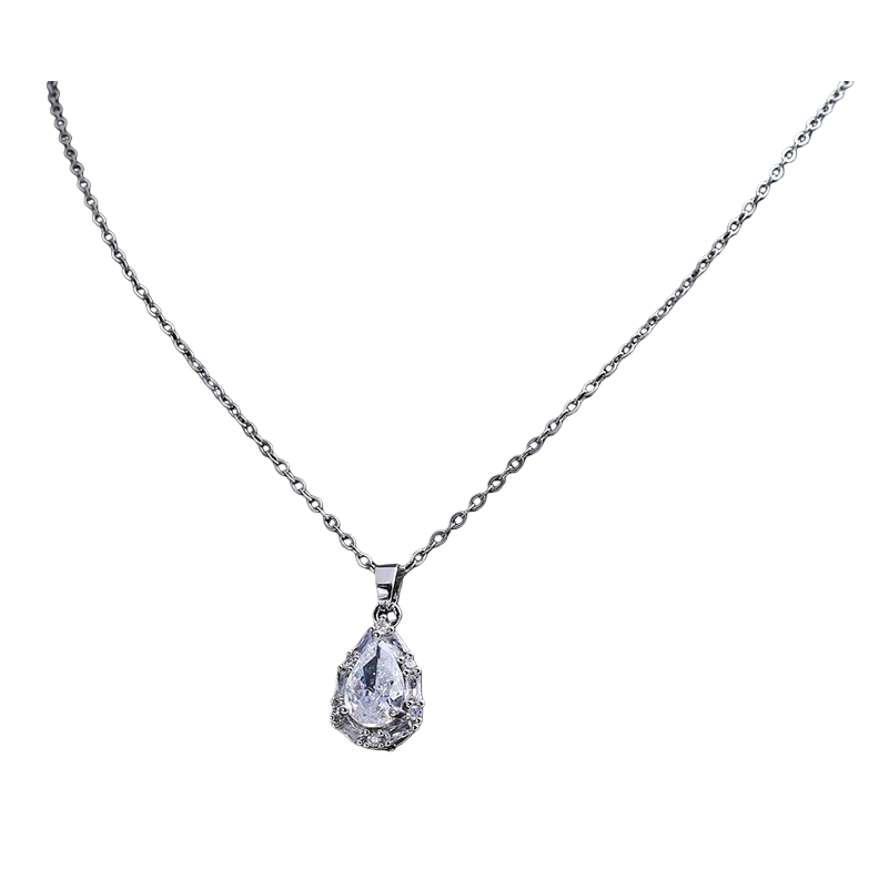 Silver teardrop-shaped crystal pendant necklace Item Picture