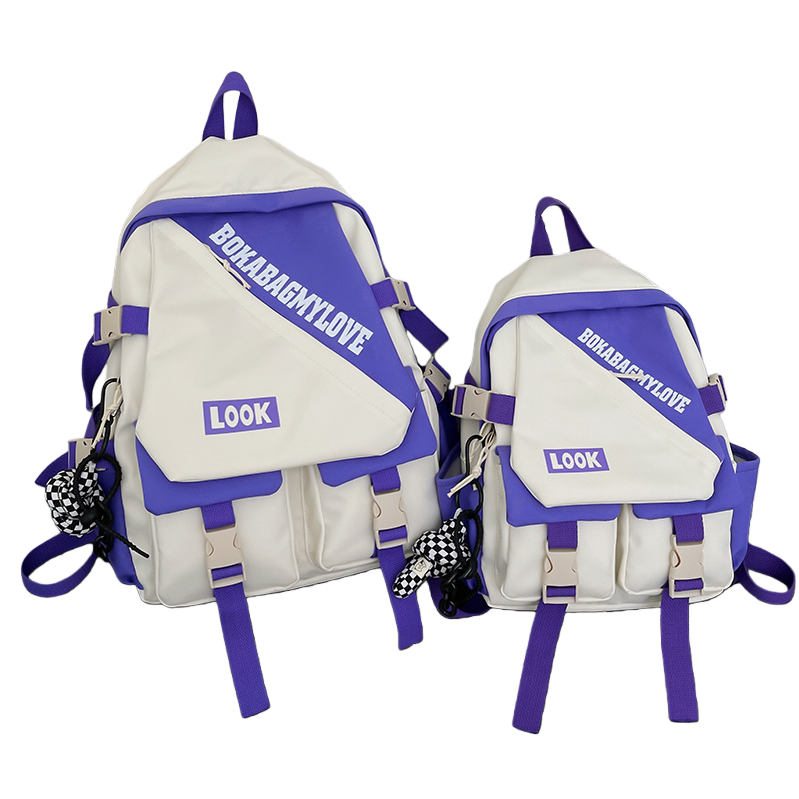 A stylish and casual large-capacity student commuting backpack in white and purple color combination Item Picture