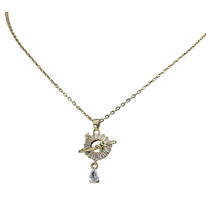 Collar colgante de anillo de oro con diamantes con forma de avión gota de agua colgante de diamante Item Picture