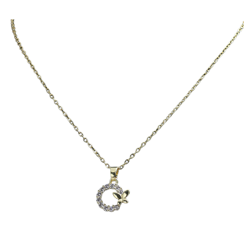 Collar de mariposa redondo con diamantes en oro Item Picture