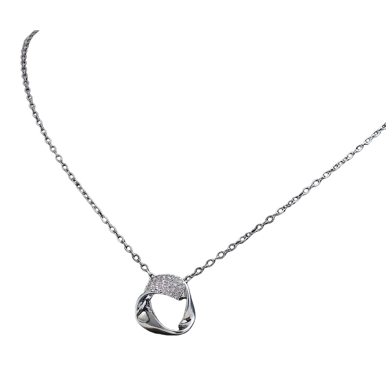 Silver circular diamond-encrusted pendant necklace Item Picture