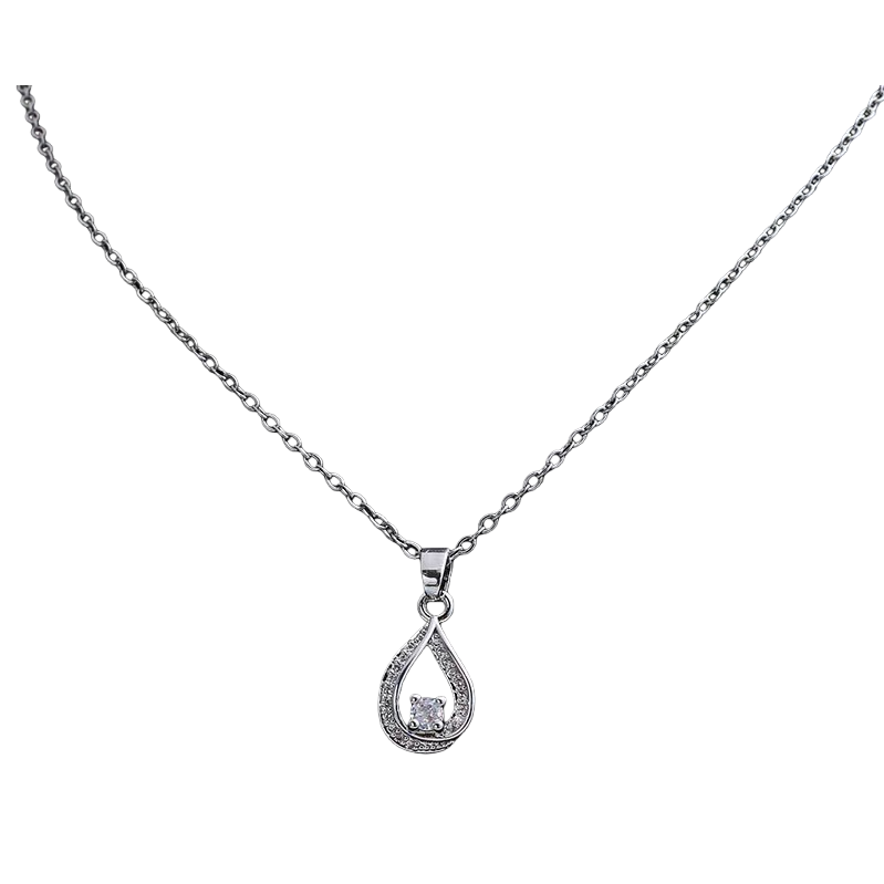 Silver teardrop-shaped pendant necklace, fashionable, simple and versatile collarbone chain Item Picture