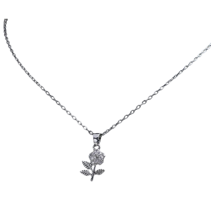 The silver chain flower pendant necklace is exquisite, simple, fashionable and versatile Item Picture
