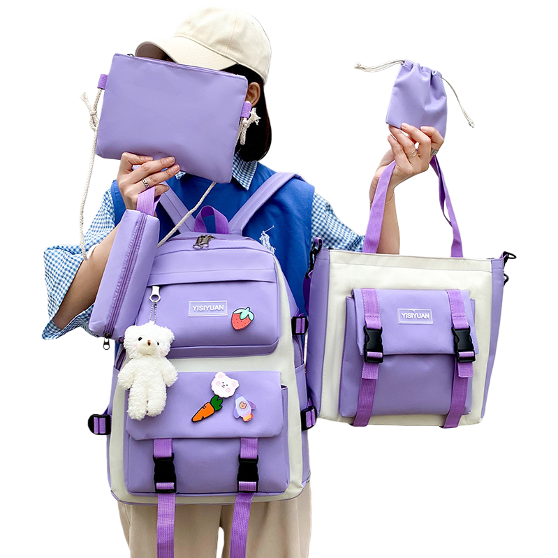 A purple backpack set for women, a fashionable and versatile commuter casual backpack with a small bag Item Picture