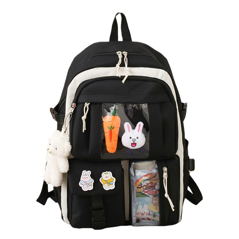 Black and white color-matched fashionable casual backpack, large-capacity lightweight student commuting backpack Item Picture