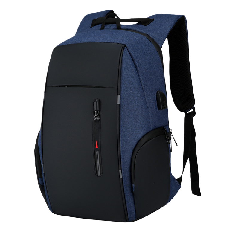 Blue and black patchwork backpack, a fashionable two-color casual large-capacity student commuting bag Item Picture