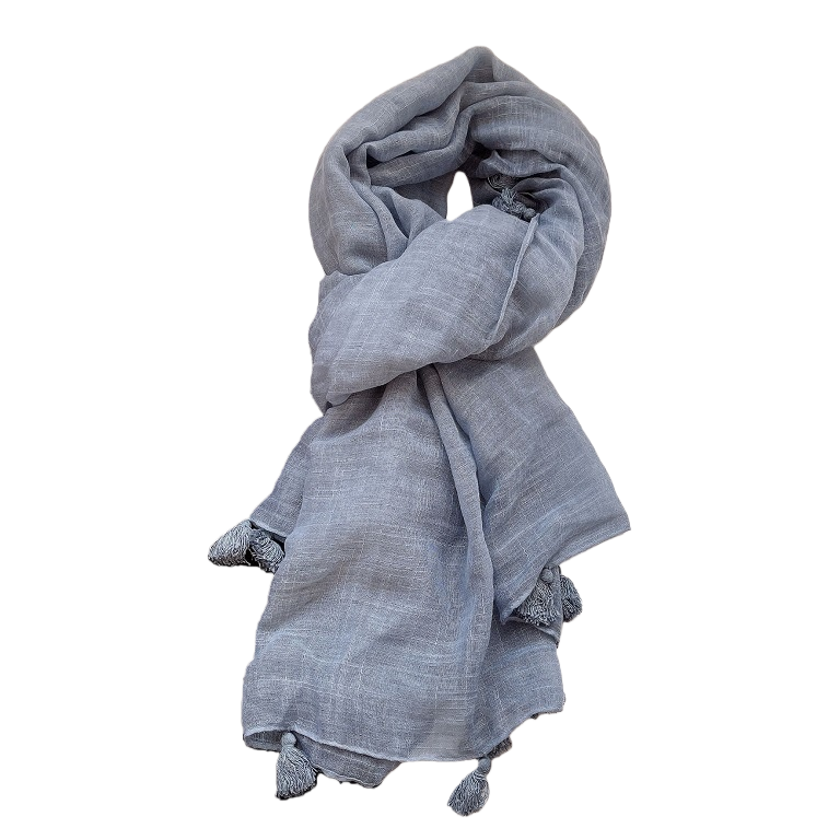 Light blue fringed scarf, pure cotton, warm, versatile women's scarf for autumn and winter Item Picture